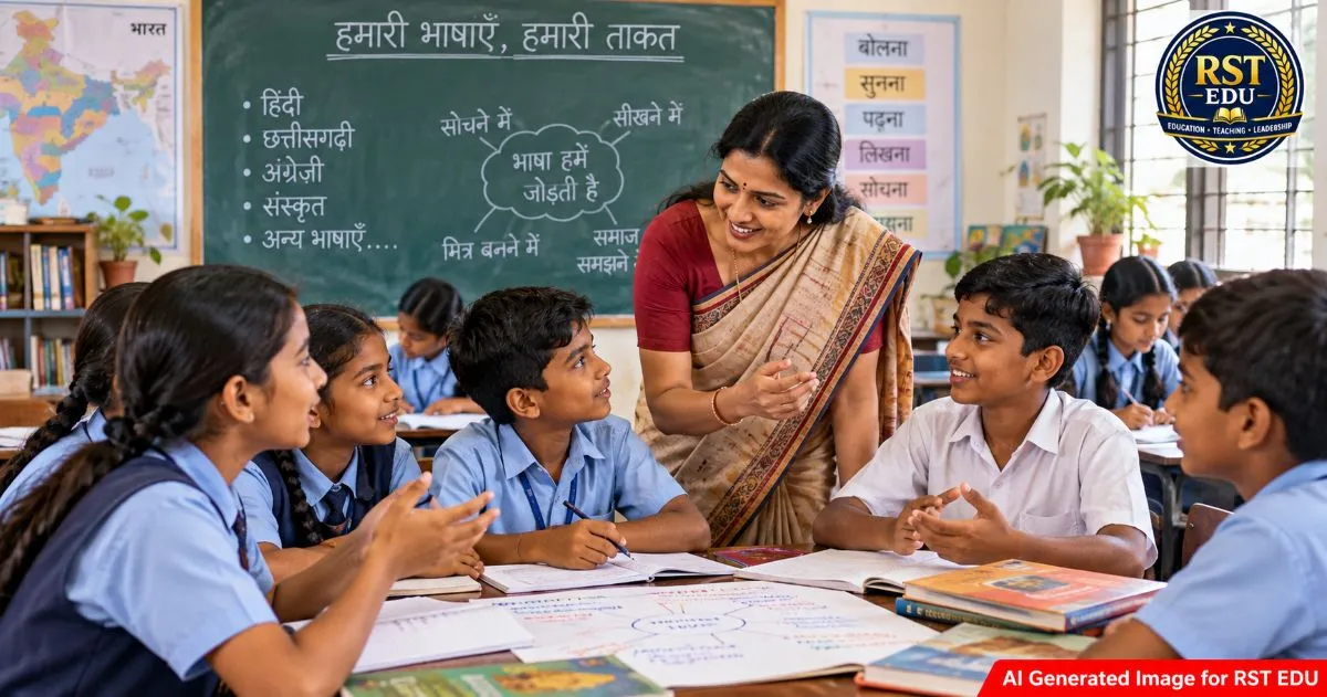 NCF-SE 2023 में बहुभाषिक कक्षा में भाषा सीखते भारतीय विद्यार्थी