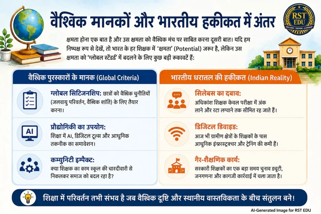 वैश्विक मानकों एवं भारतीय हकीकत में अंतर Globle Teacher Award 2026 Standard Compare with Indian Reality
